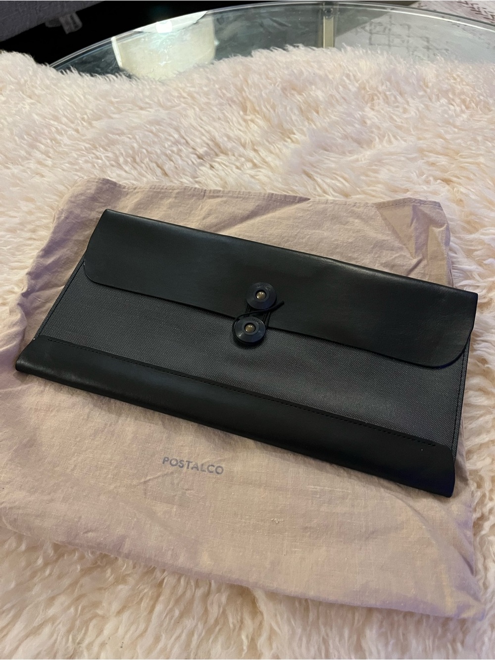 Postalco Black Leather and Canvas Document Sleeve